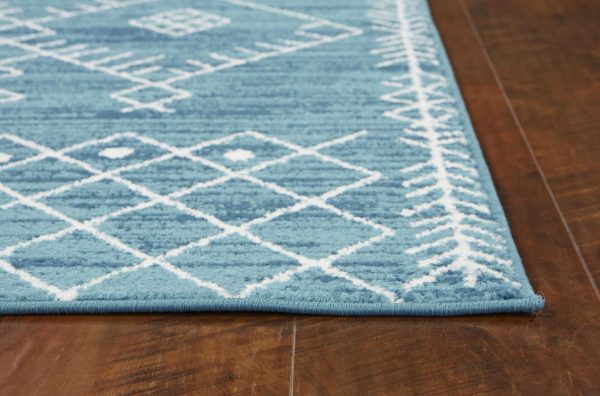 7' Ocean Blue Machine Woven Geometric Tribal Indoor Runner Rug - Image 2