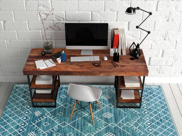 7' Ocean Blue Machine Woven Geometric Tribal Indoor Runner Rug - Image 3