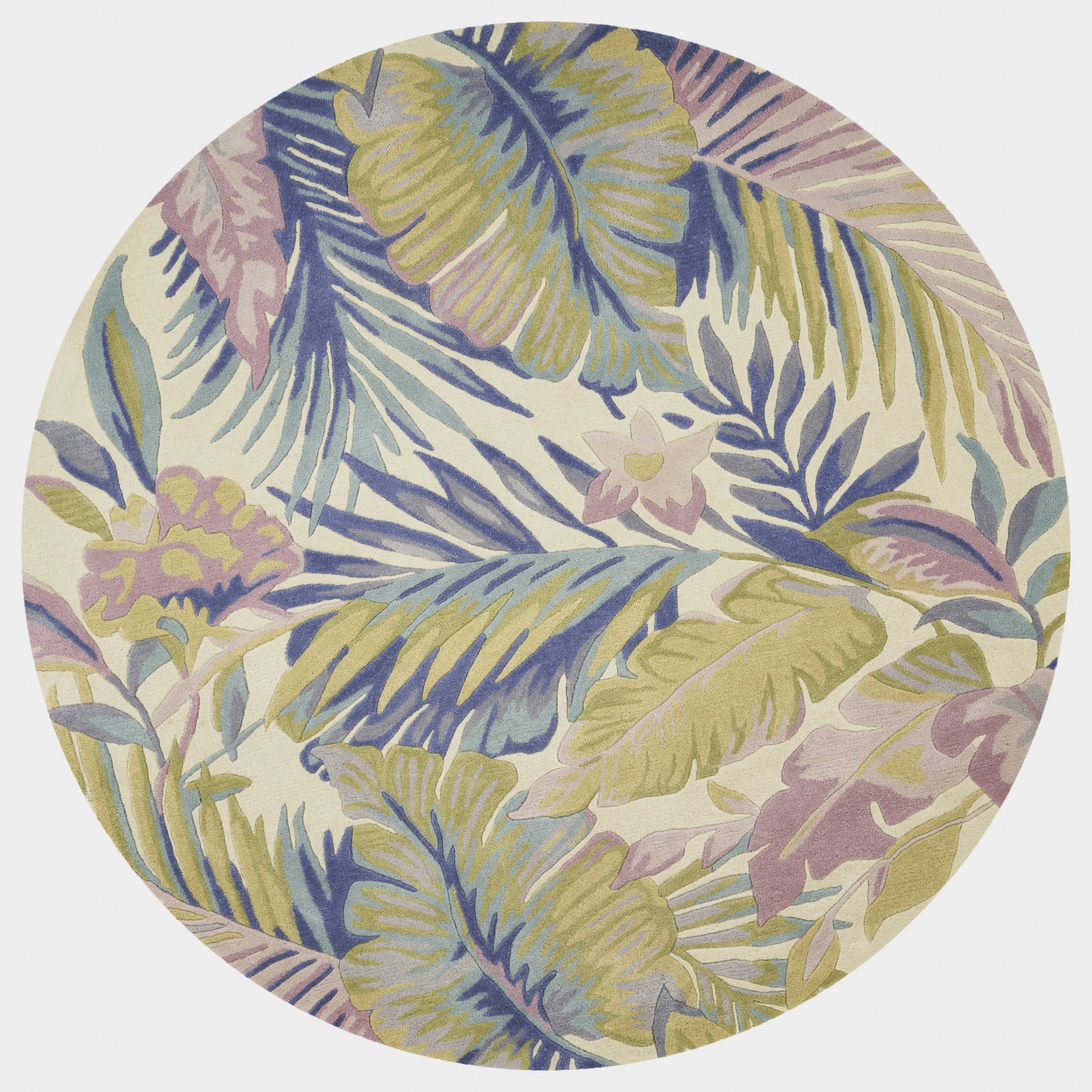 6' Pastel Ivory Hand Tufted Tropical Plants Round Indoor Area Rug - Image 3