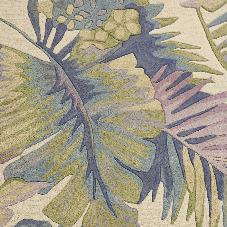 6' Pastel Ivory Hand Tufted Tropical Plants Round Indoor Area Rug - Image 4