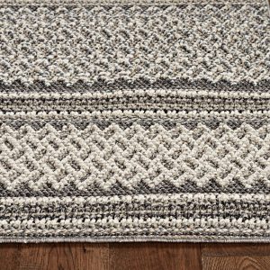 8' Grey Machine Woven UV Treated Awning Stripes Indoor Outdoor Runner Rug