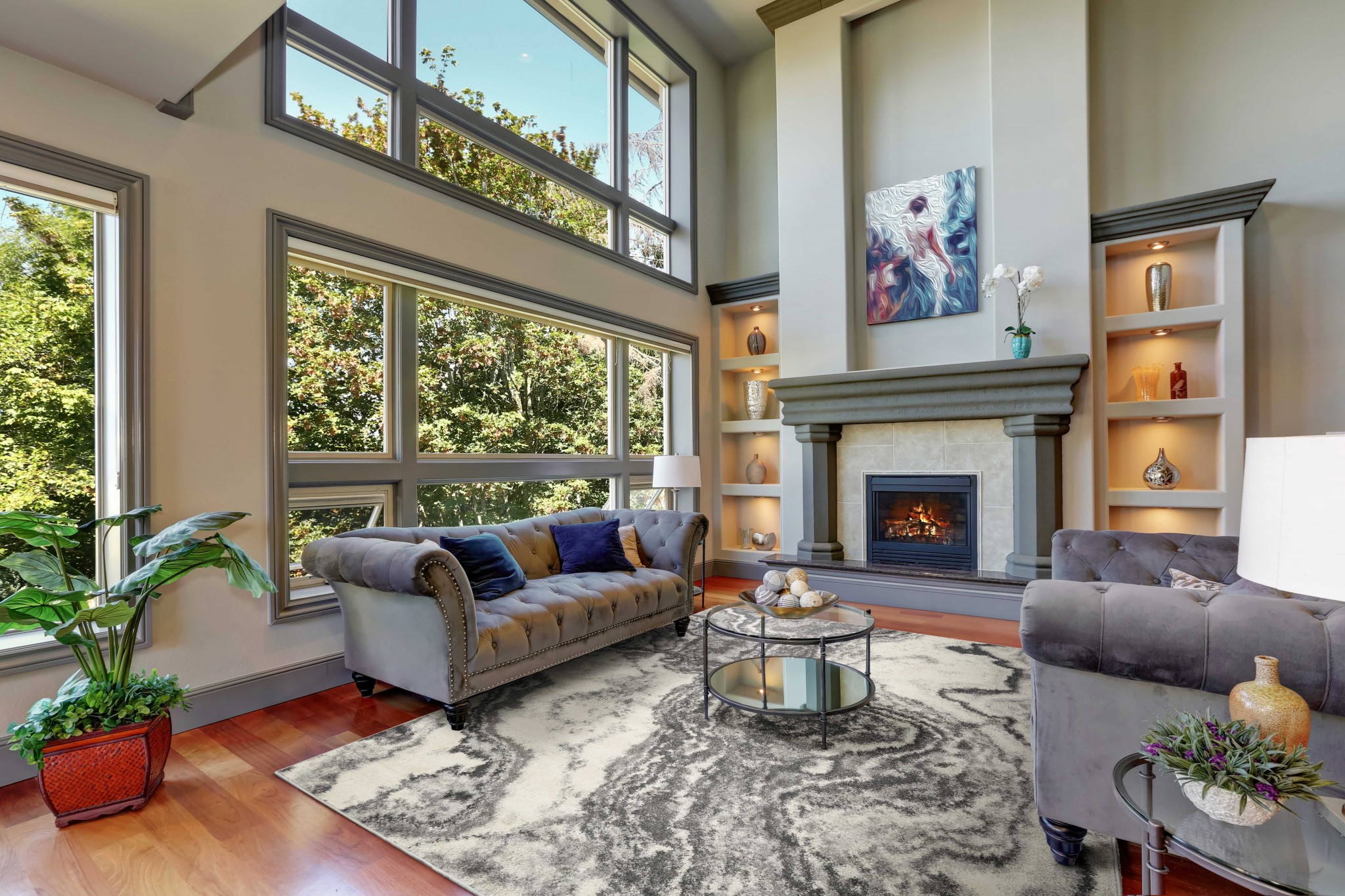 7' x 9' Ivory or Grey Abstract Marble Design Indoor Area Rug - Image 4