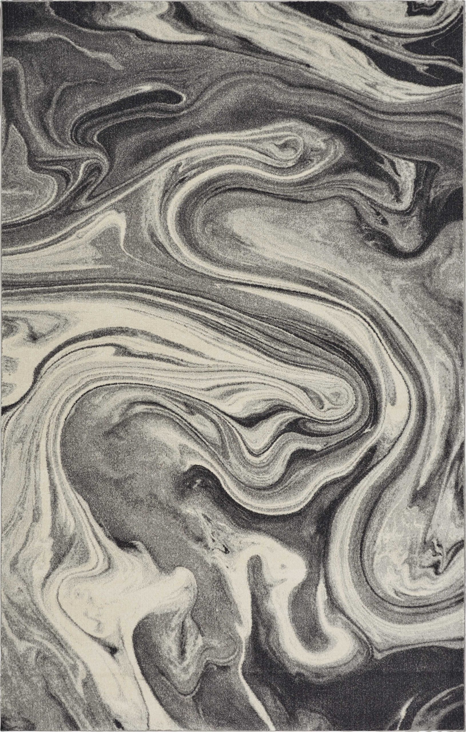 3'x5' Grey Black Machine Woven Marble Indoor Area Rug - Image 2