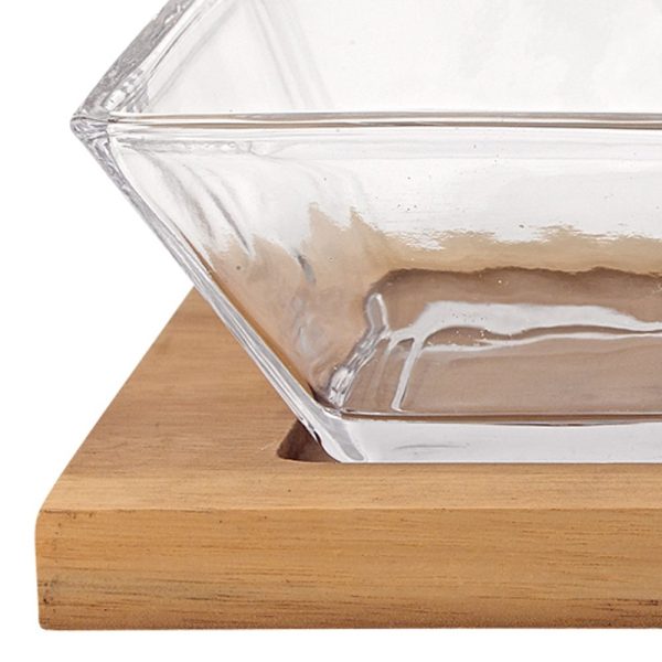4 Mouth Blown Crystal Hostess Set   4 pc With 3 Glass Condiment or Dip Bowls on a Wood Tray - Image 2