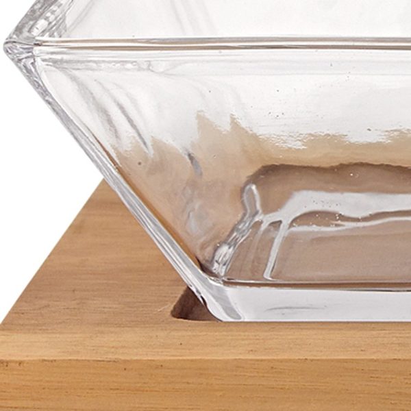 4 Mouth Blown Crystal Hostess Set   4 pc With 3 Glass Condiment or Dip Bowls on a Wood Tray - Image 3