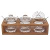 6 Mouth Blown Crystal Jam Set With 3 Glass Jars and Spoons on a Wood Stand - Image 2