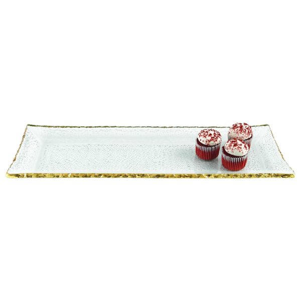 18 Mouth Blown Rectangular Edge Gold Leaf Serving Platter or Tray - Image 2