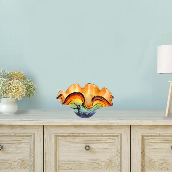 17 Mouth Blown Floppy Design Art Glass Centerpiece Bowl - Image 3