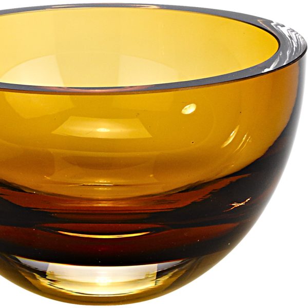 6 Mouth Blown European Made Lead Free Amber Crystal Bowl - Image 2