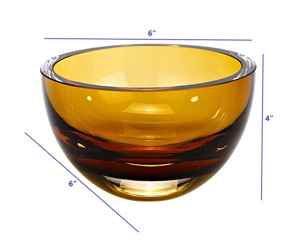 6 Mouth Blown European Made Lead Free Amber Crystal Bowl - Image 4