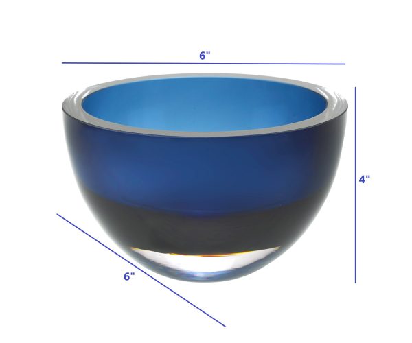 6 Mouth Blown European Made Lead Free Midnight Blue Crystal Bowl - Image 4