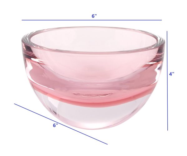 6 Mouth Blown European Made Lead Free Pink Crystal Bowl - Image 4