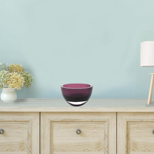 6 Mouth Blown European Made Lead Free Purple Crystal Bowl - Image 3
