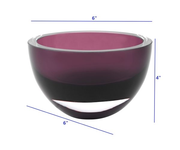6 Mouth Blown European Made Lead Free Purple Crystal Bowl - Image 4