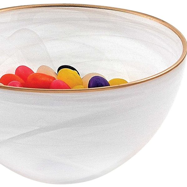 6 Hand Crafted White Gold Glass Bowl With Gold Rim - Image 2