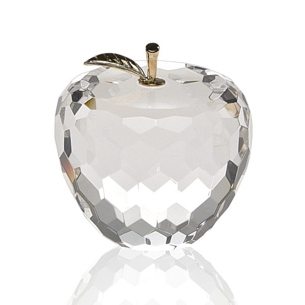 Gold Crystal Faceted Apple Paperweight with Gold Leaf - Image 3