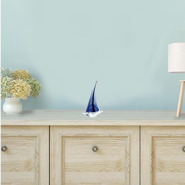 9 Blue Art Glass Sailboat - Image 3