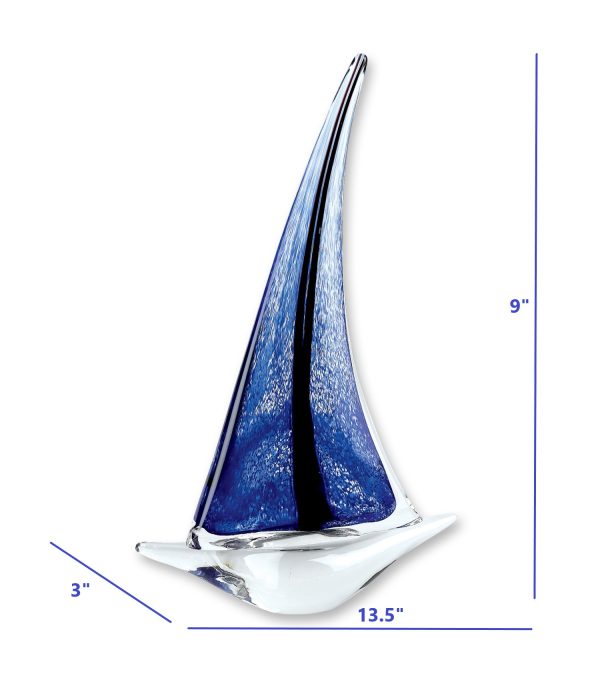 9 Blue Art Glass Sailboat - Image 4