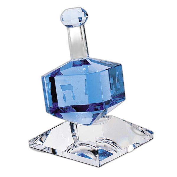 3 Mouth Blown Blue Dreidel On Crystal Stand - Image 2