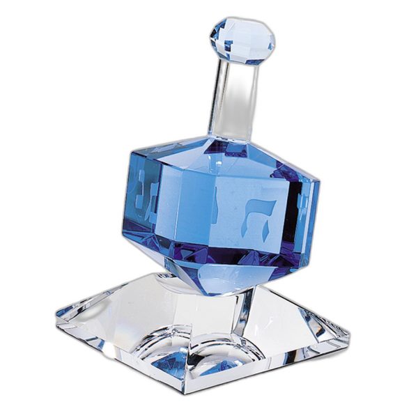3 Mouth Blown Blue Dreidel On Crystal Stand - Image 3