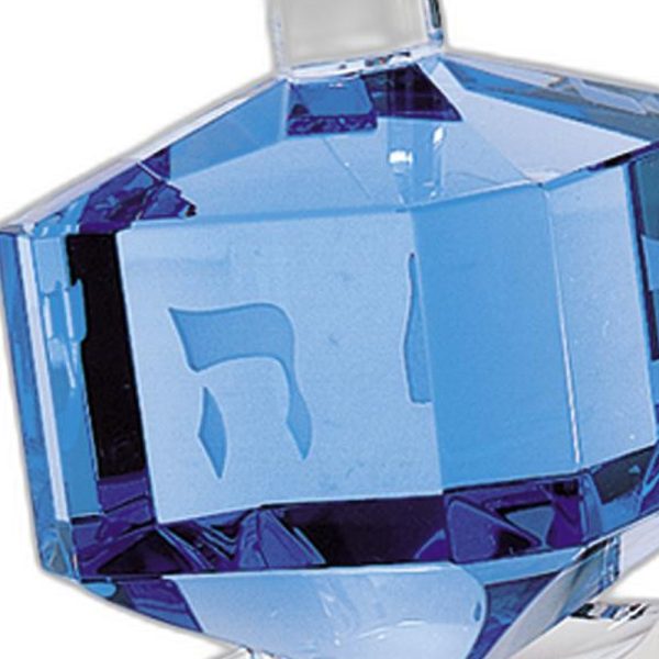 3 Mouth Blown Blue Dreidel On Crystal Stand - Image 4