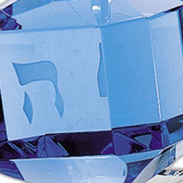 3 Mouth Blown Blue Dreidel On Crystal Stand - Image 5