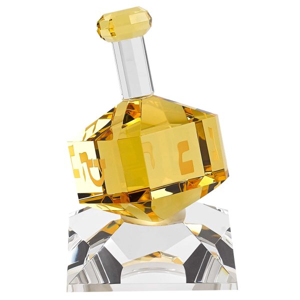3 Mouth Blown Amber Dreidel On Crystal Stand - Image 3