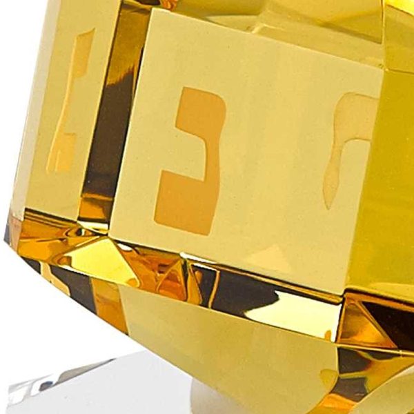3 Mouth Blown Amber Dreidel On Crystal Stand - Image 4