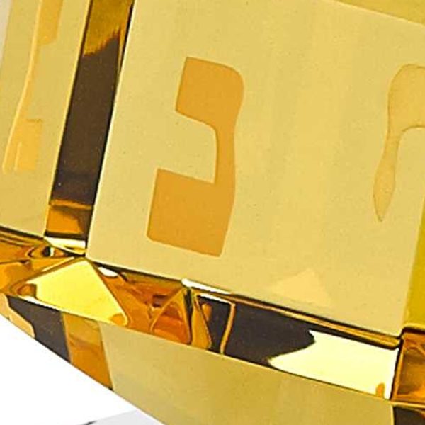 3 Mouth Blown Amber Dreidel On Crystal Stand - Image 5