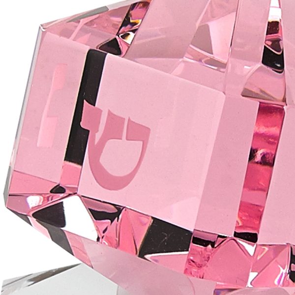 3 Mouth Blown Pink Dreidel On Crystal Stand - Image 4