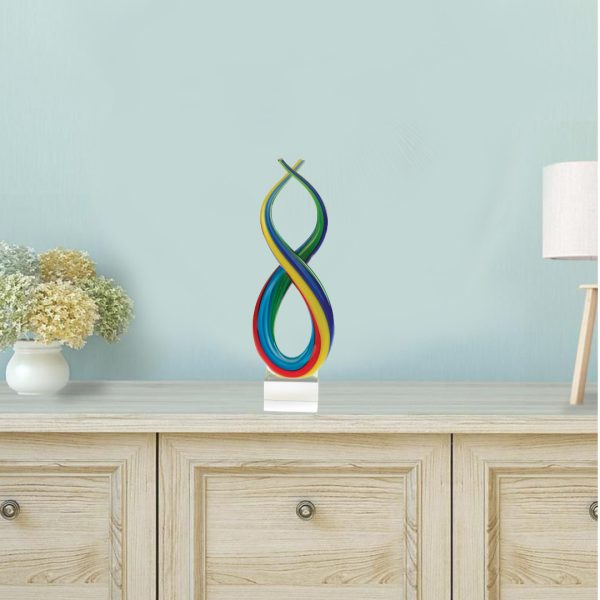 14 Mouth Blown Art Glass Rainbow Centerpiece on Base - Image 3