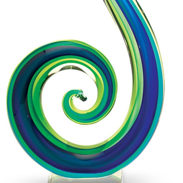 14 Mouth Blown Art Glass Blue and Green Centerpiece on Base - Image 2