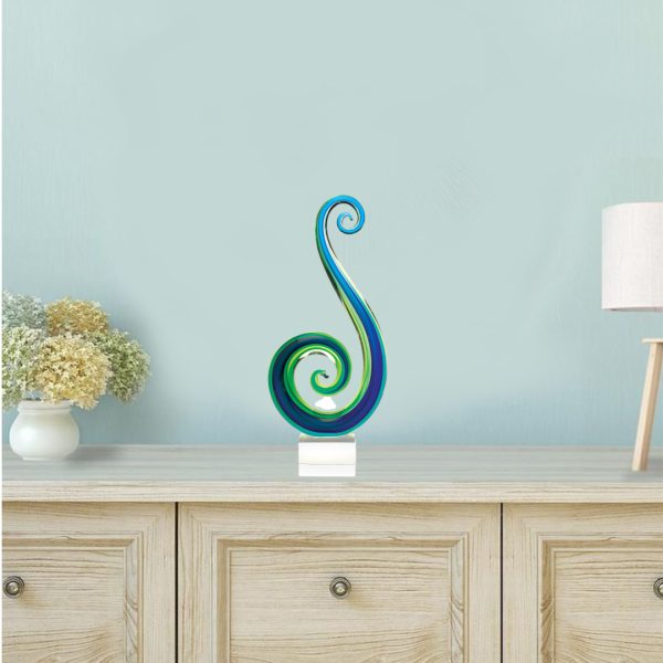 14 Mouth Blown Art Glass Blue and Green Centerpiece on Base - Image 3