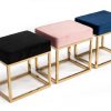Square Modern Pink Velvet Ottoman with Gold Stainless Steel - Image 3