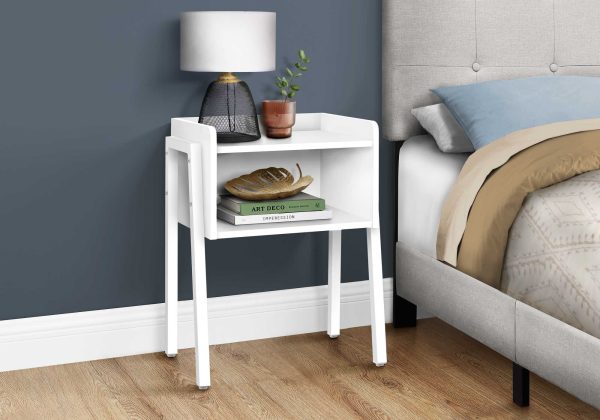 23" Rectangular White Accent Table with White Metal Legs - Image 2