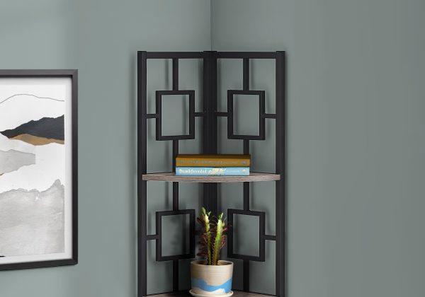 62" Dark Taupe and Black Metal Corner Bookcase with 4 shelves - Image 2