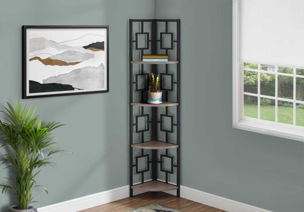 62" Dark Taupe and Black Metal Corner Bookcase with 4 shelves - Image 3