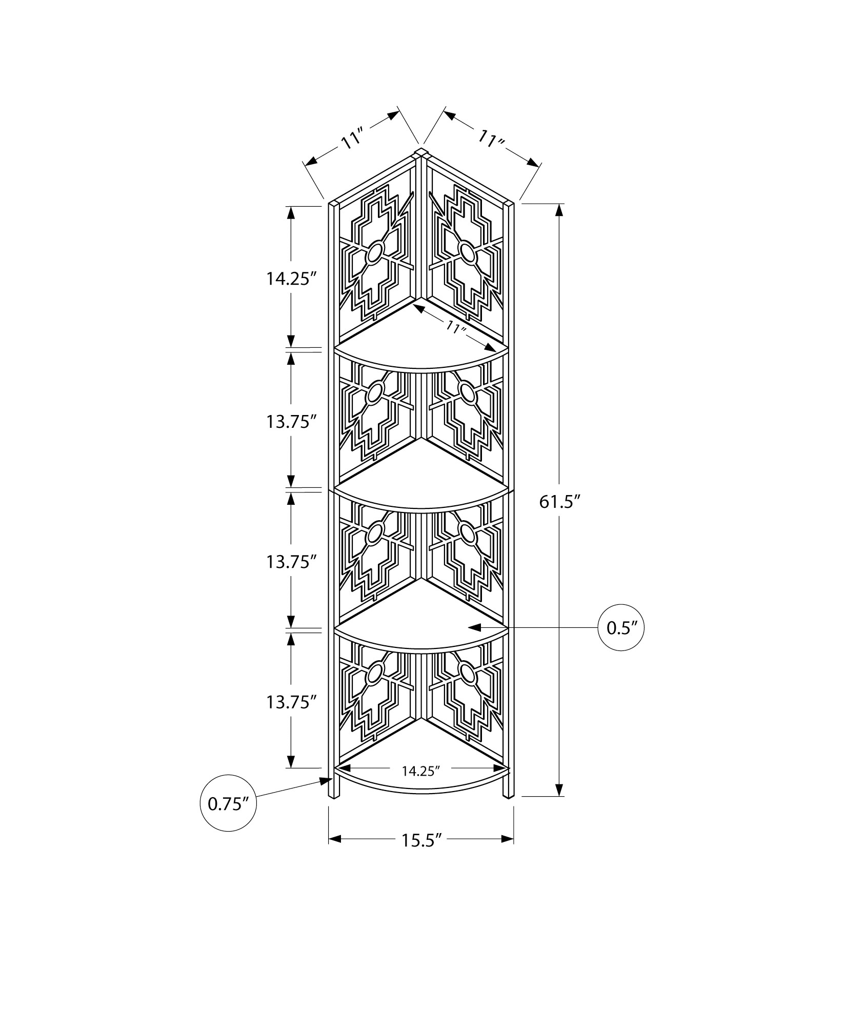 62" Bookcase with 4 Solid Black Shelves and Black Metal Corner Etagere - Image 4