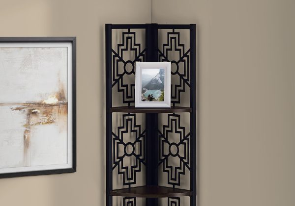 62" Bookcase with 4 Solid Espresso Shelves and Black Metal Corner Etagere - Image 2