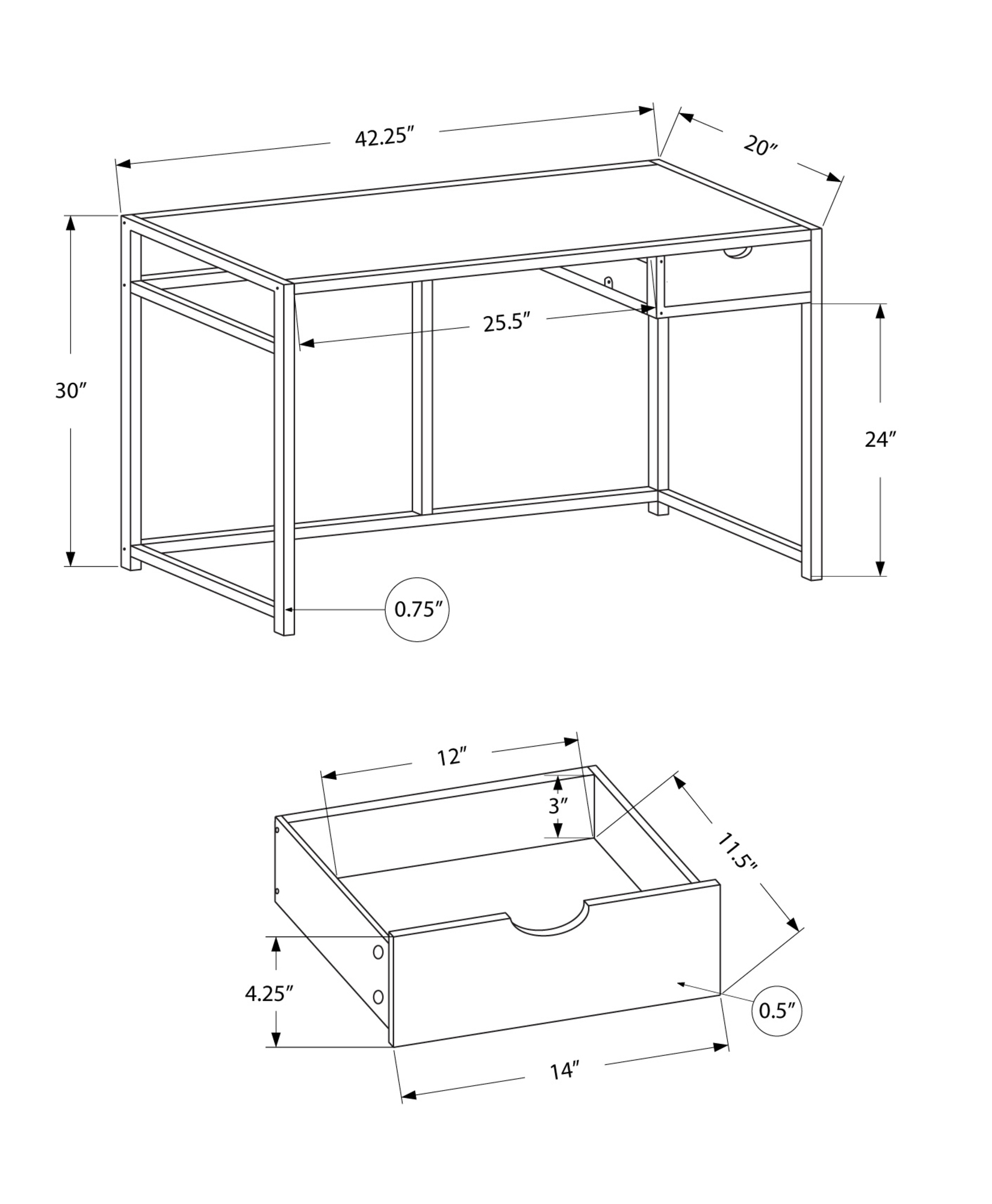 42" Gray Rectangular Computer Desk - Image 4