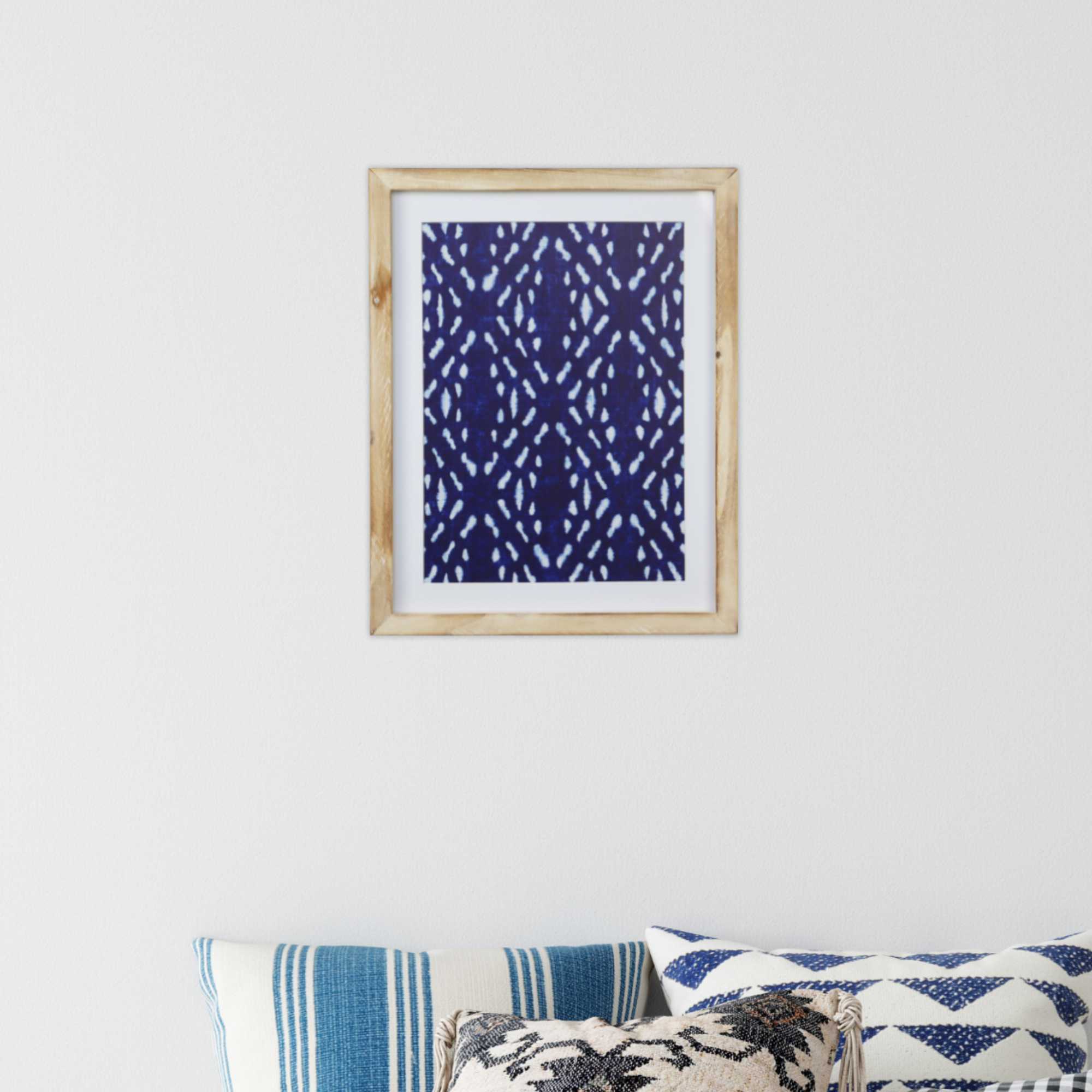 Indigo and White Print Design Framed Wall Art - Image 4