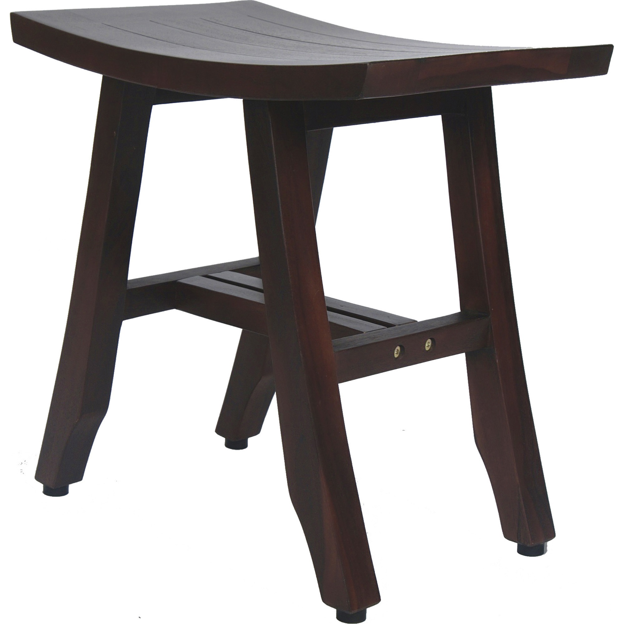 Compact Curvilinear Teak Shower Outdoor Bench in Brown Finish - Image 2