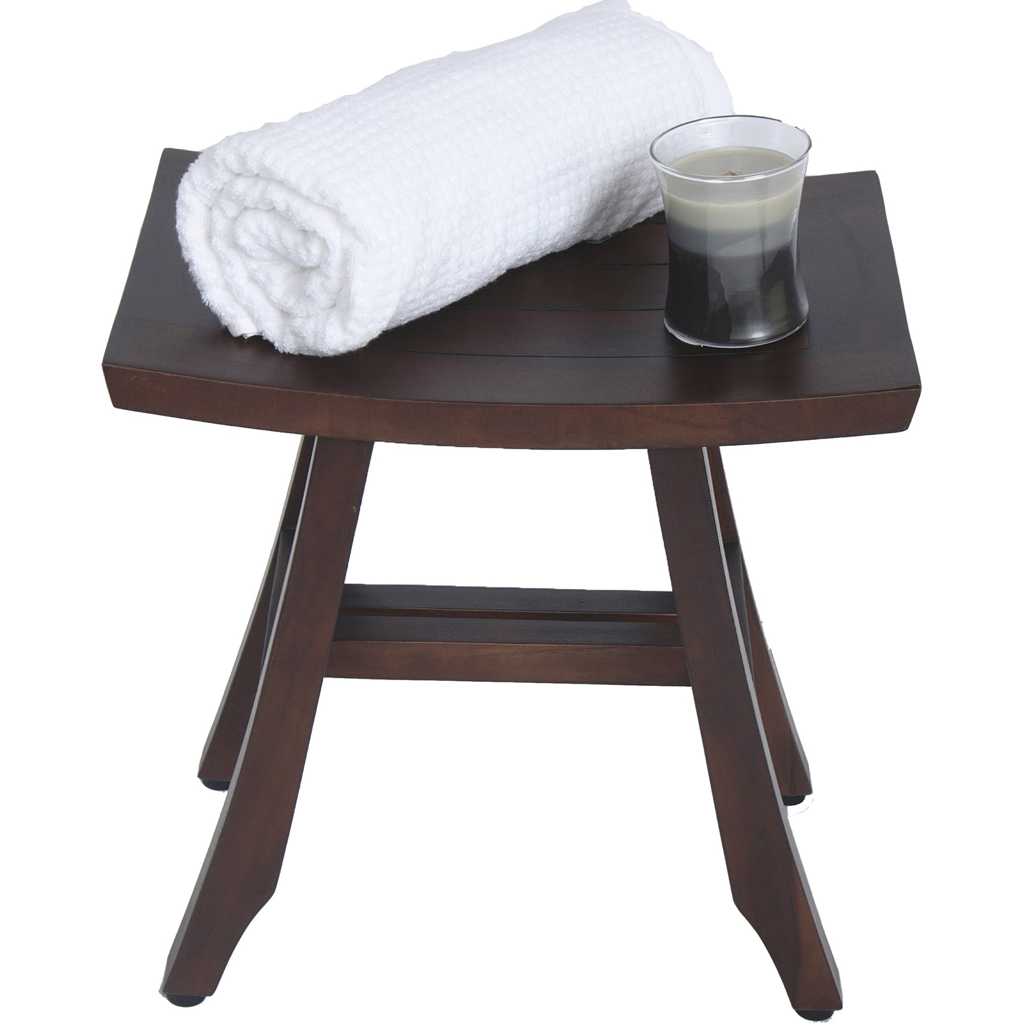 Compact Curvilinear Teak Shower Outdoor Bench in Brown Finish - Image 4