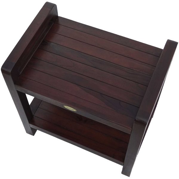 Rectangular Teak Shower Bench with Handles in Brown Finish - Image 2
