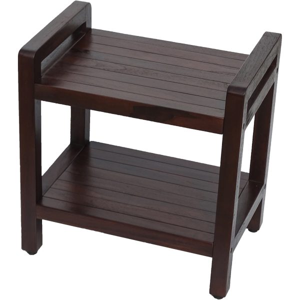 Rectangular Teak Shower Bench with Handles in Brown Finish - Image 3