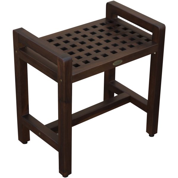 Rectangular Teak Lattice Pattern Shower or Outdoor Bench in Brown Finish - Image 2