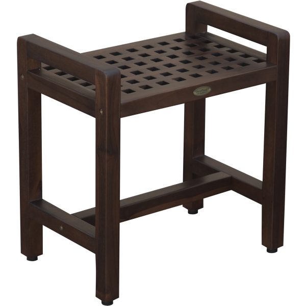 Rectangular Teak Lattice Pattern Shower or Outdoor Bench in Brown Finish - Image 3