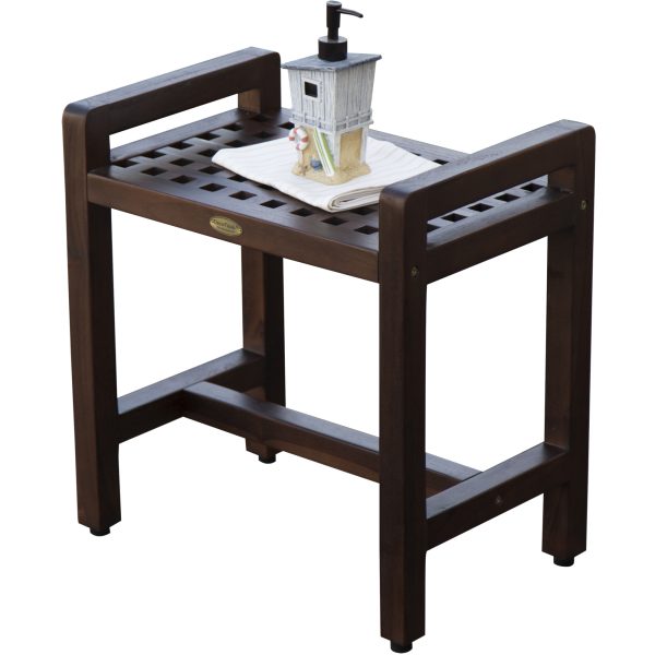 Rectangular Teak Lattice Pattern Shower or Outdoor Bench in Brown Finish - Image 4