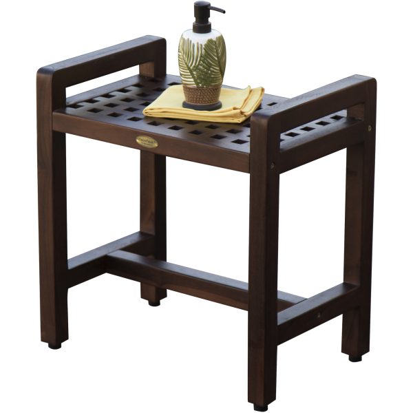 Rectangular Teak Lattice Pattern Shower or Outdoor Bench in Brown Finish - Image 5