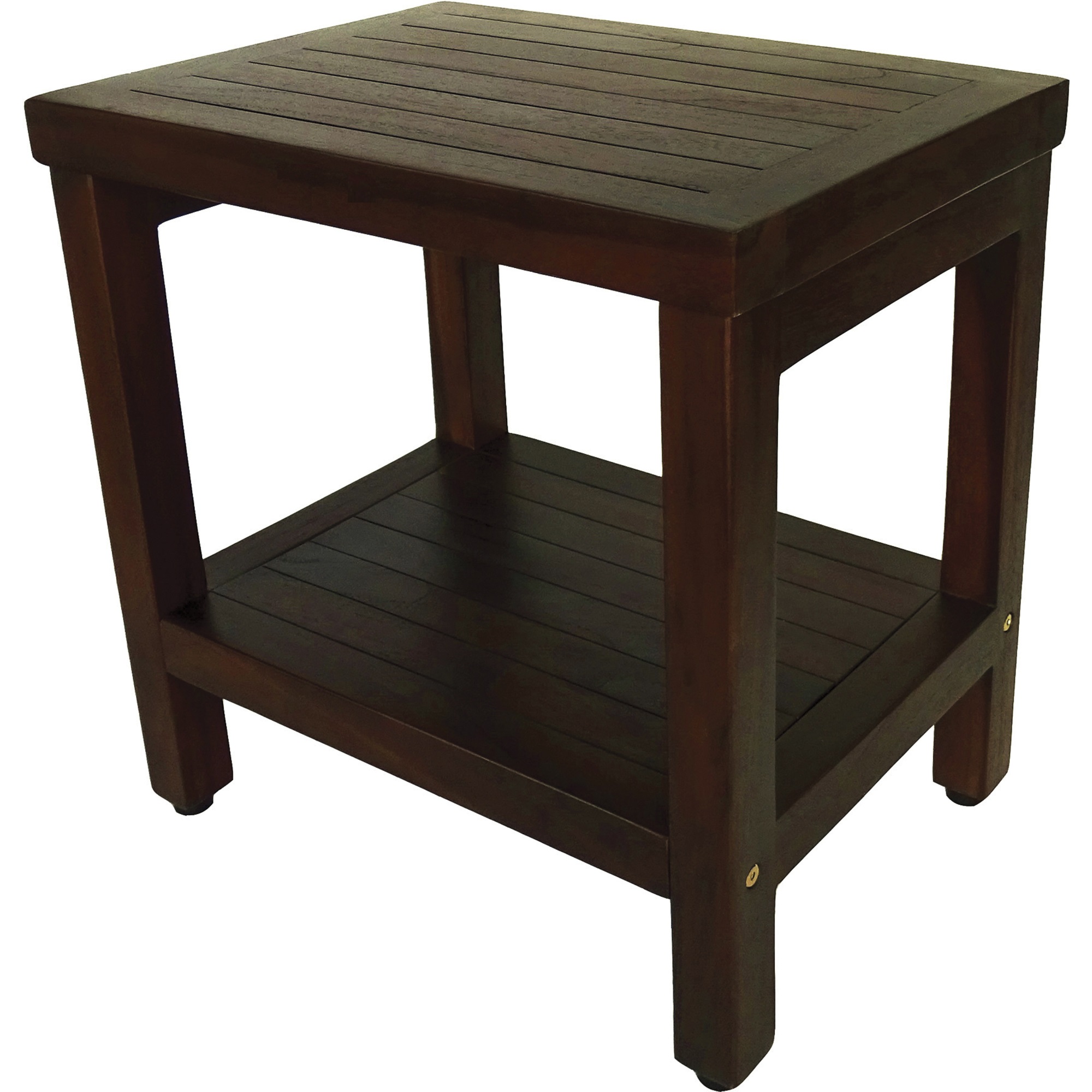 Compact Rectangular Teak Shower or Outdoor Bench with Shelf in Brown Finish - Image 3